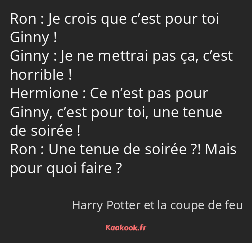 Je crois que c’est pour toi Ginny ! Je ne mettrai pas ça, c’est horrible ! Ce n’est pas pour Ginny…