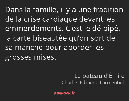 Dans la famille, il y a une tradition de la crise cardiaque devant les emmerdements. C’est le dé…