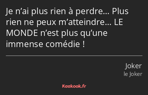 Je n’ai plus rien à perdre… Plus rien ne peux m’atteindre… LE MONDE n’est plus qu’une immense…