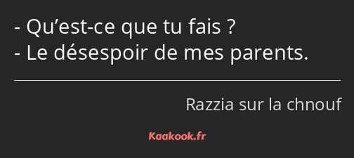 Qu’est-ce que tu fais ? Le désespoir de mes parents.