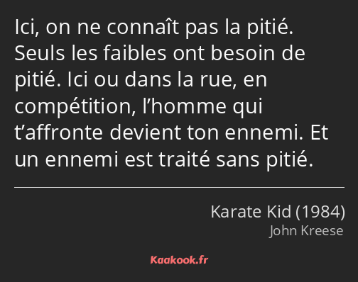 Ici, on ne connaît pas la pitié. Seuls les faibles ont besoin de pitié. Ici ou dans la rue, en…