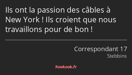 Ils ont la passion des câbles à New York ! Ils croient que nous travaillons pour de bon !