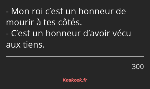 Mon roi c’est un honneur de mourir à tes côtés. C’est un honneur d’avoir vécu aux tiens.