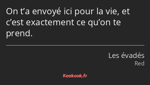 On t’a envoyé ici pour la vie, et c’est exactement ce qu’on te prend.