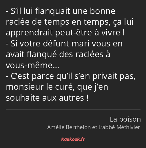 S’il lui flanquait une bonne raclée de temps en temps, ça lui apprendrait peut-être à vivre ! Si…