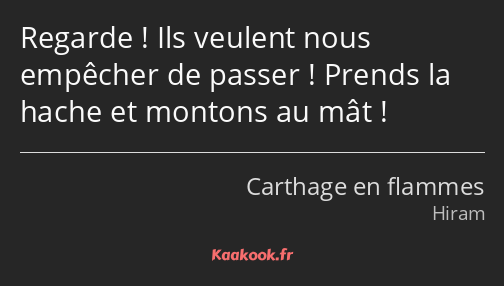 Regarde ! Ils veulent nous empêcher de passer ! Prends la hache et montons au mât !