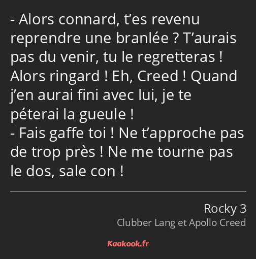 Alors connard, t’es revenu reprendre une branlée ? T’aurais pas du venir, tu le regretteras ! Alors…