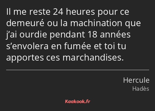 Il me reste 24 heures pour ce demeuré ou la machination que j’ai ourdie pendant 18 années…