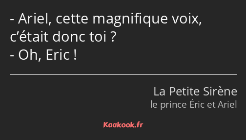 Ariel, cette magnifique voix, c’était donc toi ? Oh, Eric !