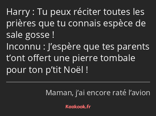 Tu peux réciter toutes les prières que tu connais espèce de sale gosse ! J’espère que tes parents…