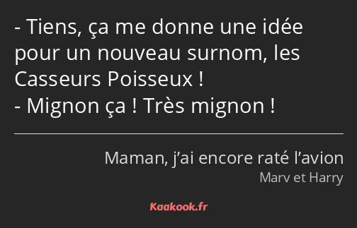 Tiens, ça me donne une idée pour un nouveau surnom, les Casseurs Poisseux ! Mignon ça ! Très mignon…