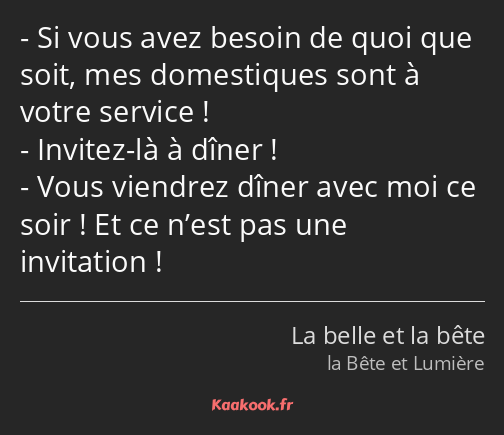 Si vous avez besoin de quoi que soit, mes domestiques sont à votre service ! Invitez-là à dîner…