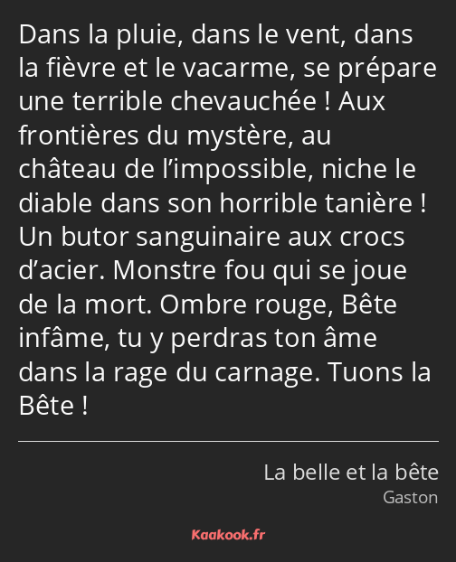 Dans la pluie, dans le vent, dans la fièvre et le vacarme, se prépare une terrible chevauchée ! Aux…