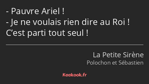 Pauvre Ariel ! Je ne voulais rien dire au Roi ! C’est parti tout seul !