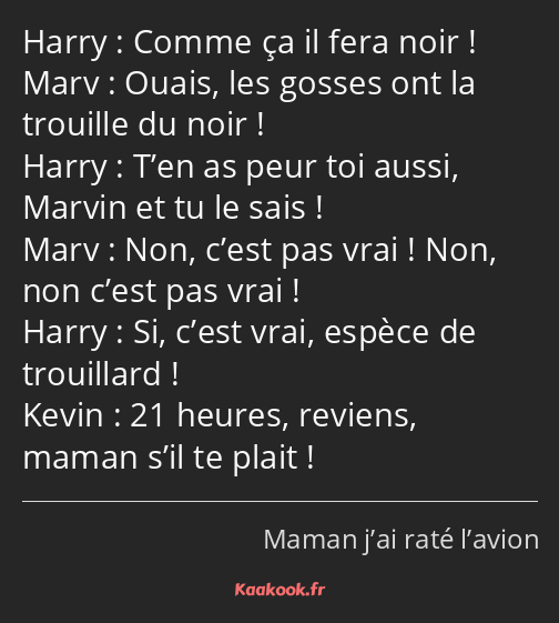 Comme ça il fera noir ! Ouais, les gosses ont la trouille du noir ! T’en as peur toi aussi, Marvin…