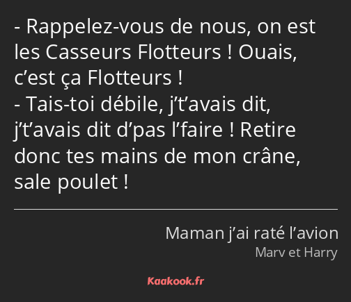 Rappelez-vous de nous, on est les Casseurs Flotteurs ! Ouais, c’est ça Flotteurs ! Tais-toi débile…