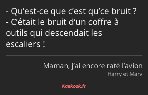 Qu’est-ce que c’est qu’ce bruit ? C’était le bruit d’un coffre à outils qui descendait les…