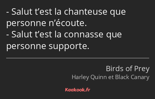 Salut t’est la chanteuse que personne n’écoute. Salut t’est la connasse que personne supporte.