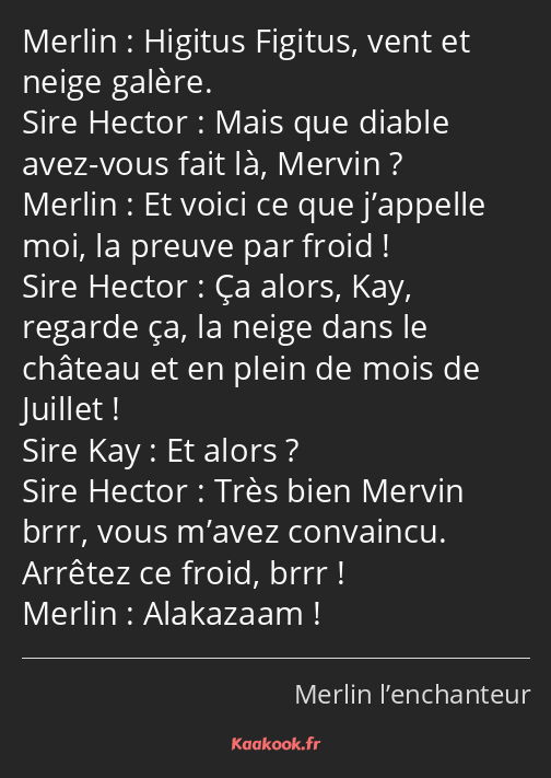 Higitus Figitus, vent et neige galère. Mais que diable avez-vous fait là, Mervin ? Et voici ce que…