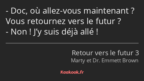 Doc, où allez-vous maintenant ? Vous retournez vers le futur ? Non ! J’y suis déjà allé !