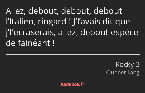 Allez, debout, debout, debout l’Italien, ringard ! J’l’avais dit que j’t’écraserais, allez, debout…