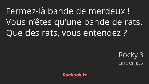 Fermez-là bande de merdeux ! Vous n’êtes qu’une bande de rats. Que des rats, vous entendez ?