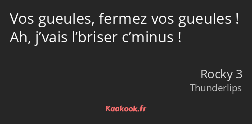 Vos gueules, fermez vos gueules ! Ah, j’vais l’briser c’minus !