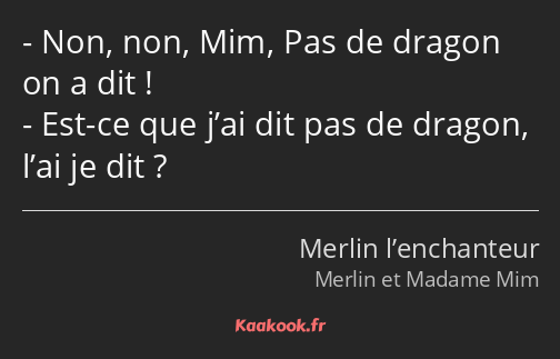 Non, non, Mim, Pas de dragon on a dit ! Est-ce que j’ai dit pas de dragon, l’ai je dit ?