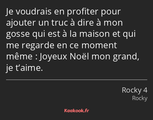 Je voudrais en profiter pour ajouter un truc à dire à mon gosse qui est à la maison et qui me…