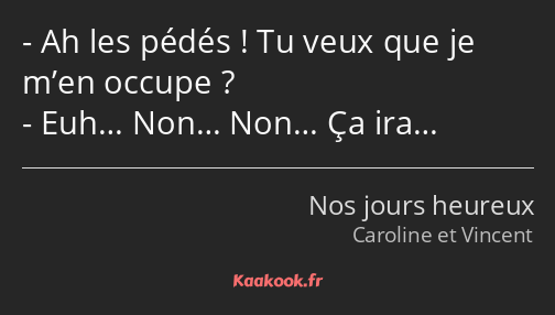 Ah les pédés ! Tu veux que je m’en occupe ? Euh… Non… Non… Ça ira…