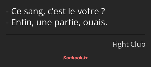 Ce sang, c’est le votre ? Enfin, une partie, ouais.