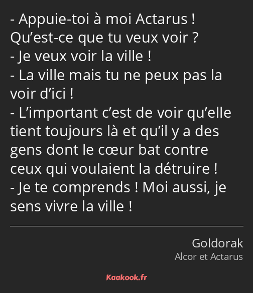 Appuie-toi à moi Actarus ! Qu’est-ce que tu veux voir ? Je veux voir la ville ! La ville mais tu ne…