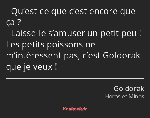 Qu’est-ce que c’est encore que ça ? Laisse-le s’amuser un petit peu ! Les petits poissons ne…