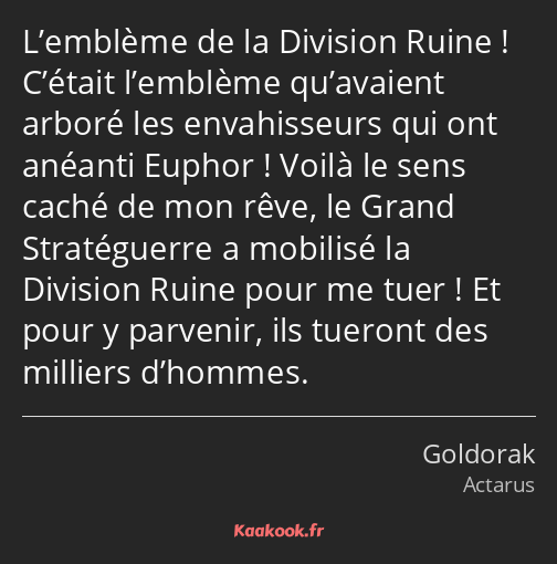 L’emblème de la Division Ruine ! C’était l’emblème qu’avaient arboré les envahisseurs qui ont…