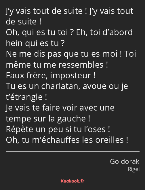 J’y vais tout de suite ! J’y vais tout de suite ! Oh, qui es tu toi ? Eh, toi d’abord hein qui es…