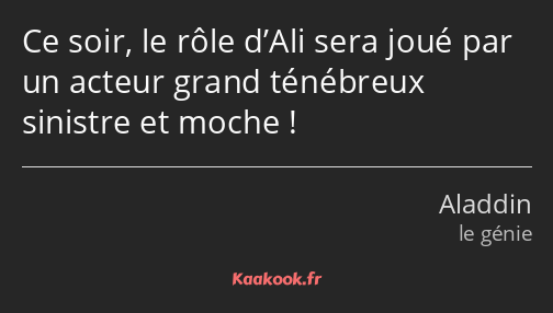 Ce soir, le rôle d’Ali sera joué par un acteur grand ténébreux sinistre et moche !