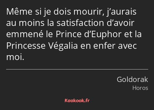 Même si je dois mourir, j’aurais au moins la satisfaction d’avoir emmené le Prince d’Euphor et la…