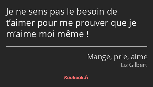 Je ne sens pas le besoin de t’aimer pour me prouver que je m’aime moi même !