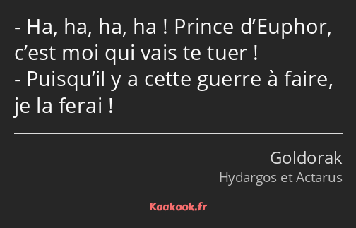 Ha, ha, ha, ha ! Prince d’Euphor, c’est moi qui vais te tuer ! Puisqu’il y a cette guerre à faire…