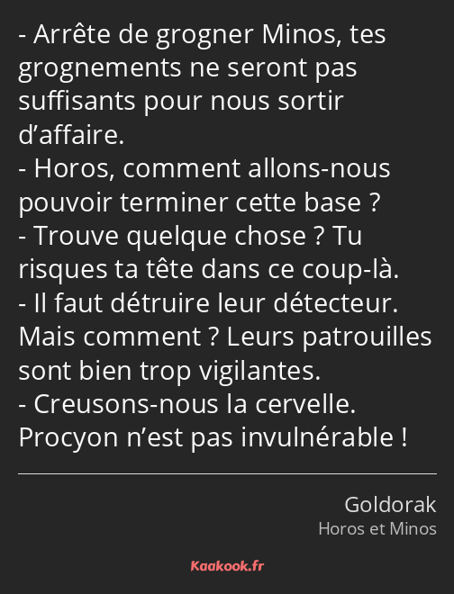 Arrête de grogner Minos, tes grognements ne seront pas suffisants pour nous sortir d’affaire. Horos…