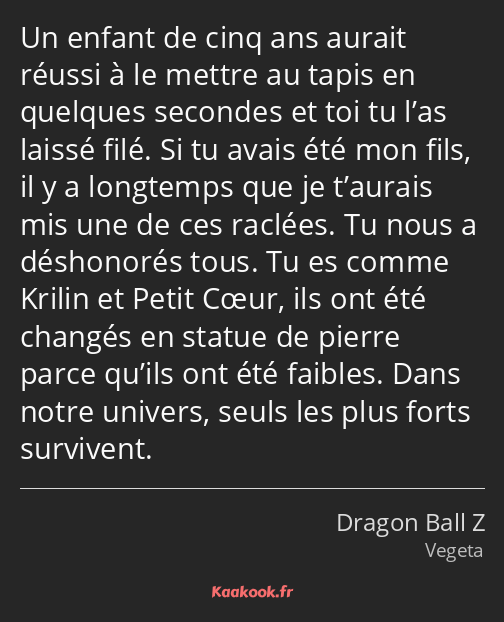 Un enfant de cinq ans aurait réussi à le mettre au tapis en quelques secondes et toi tu l’as laissé…