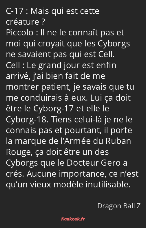 Mais qui est cette créature ? Il ne le connaît pas et moi qui croyait que les Cyborgs ne savaient…