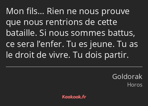 Mon fils… Rien ne nous prouve que nous rentrions de cette bataille. Si nous sommes battus, ce sera…