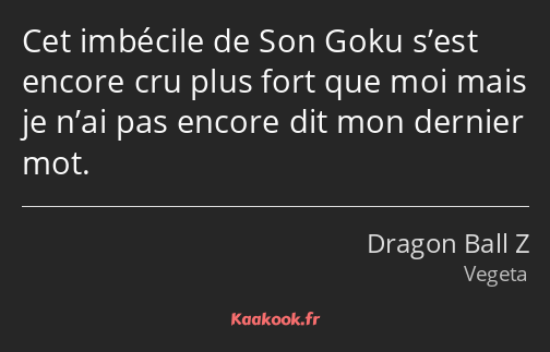 Cet imbécile de Son Goku s’est encore cru plus fort que moi mais je n’ai pas encore dit mon dernier…