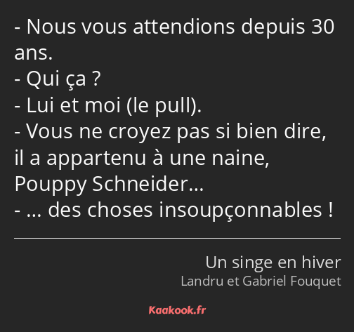 Nous vous attendions depuis 30 ans. Qui ça ? Lui et moi le pull. Vous ne croyez pas si bien dire…