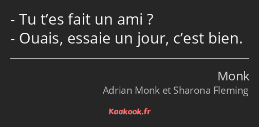 Tu t’es fait un ami ? Ouais, essaie un jour, c’est bien.