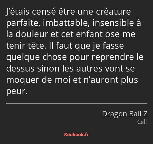 J’étais censé être une créature parfaite, imbattable, insensible à la douleur et cet enfant ose me…