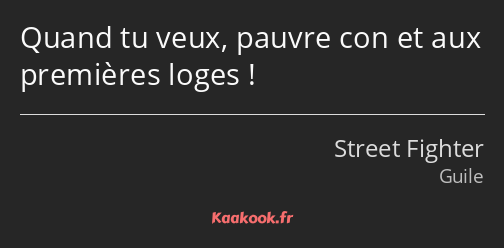 Quand tu veux, pauvre con et aux premières loges !