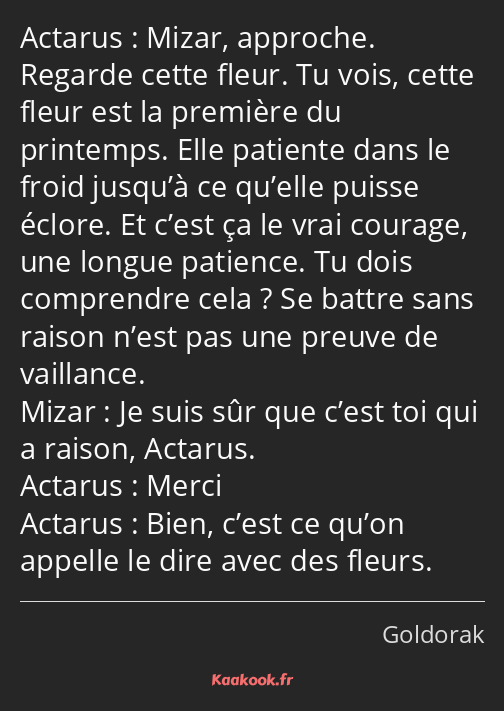 Mizar, approche. Regarde cette fleur. Tu vois, cette fleur est la première du printemps. Elle…