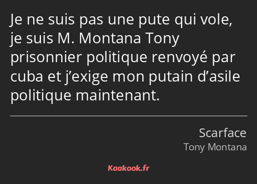 Je ne suis pas une pute qui vole, je suis M. Montana Tony prisonnier politique renvoyé par cuba et…